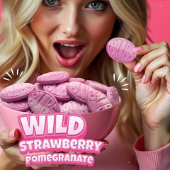 BUBS Swedish Wild Strawberry Pomegranate Candy Oval Sweet Gummy Candy Vegan & Gluten Free, 0.5lb