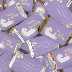 68 Pcs Birthday Bulk Hershey's Chocolate Wrapped Miniatures For Birthday Party Candy, Party Favors - Unicorn