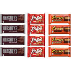 Hershey's 12 Pack Kit Kat, Reese's Peanut Butter Cup, Hershey's Milk Chocolate Full Size Individually Wrapped Candy Bars Bulk Assortment