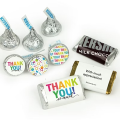 Thank You Candy For Party Favors (Approx. 85 Pcs Milk Chocolate Hershey's Kisses & 34 Pcs Wrapped Miniatures) - Colorful Thank You