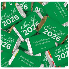 119ct Green Graduation Class of 2026 Wrapped Miniatures And Green Stickered Kisses Chocolate Mix