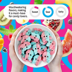 BUBS Swedish Giant Dizzy Skulls Taste of Bubble Gum Vegan, Gluten and Gelatin Free Soft & Chewy Sweet & Sour Candy - .5lb