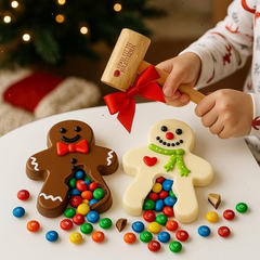 Sassy Little Southern Breakable Gingerbread Duo  - Chocolate Filled with M&M’s + Wooden Mallet