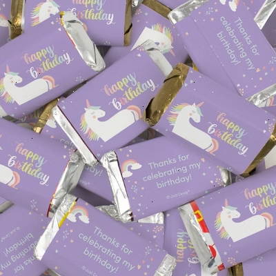 68 Pcs Birthday Bulk Hershey's Chocolate Wrapped Miniatures For Birthday Party Candy, Party Favors - Unicorn