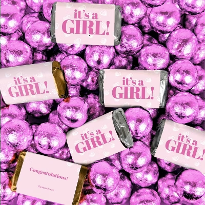 204 Pcs It's A Girl Hearts Themed Hershey's Miniatures and Chocolate Balls (3.24lb)