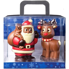 Weibler Hollow Chocolate Santa & Reindeer Tote Gift Box 5.29 Oz. (150 g.)