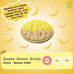 BUBS Swedish Banana Bubs Candy Oval Sweet Gummy Candy Vegan & Gluten Free, 0.5 LB