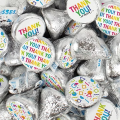 Thank You Candy For Party Favors (Approx. 85 Pcs Milk Chocolate Hershey's Kisses & 34 Pcs Wrapped Miniatures) - Colorful Thank You